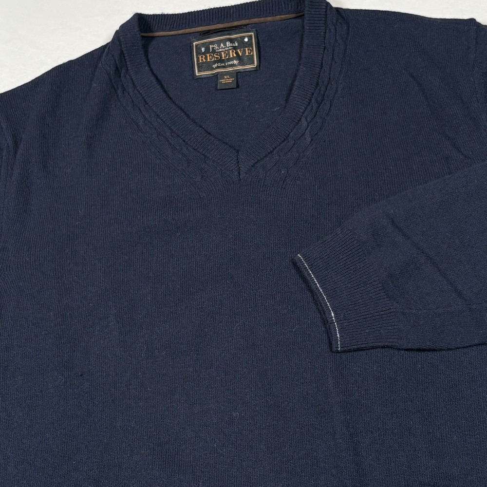 Jos. A. Bank Sweater Mens XL Reserve Navy Blue Wool Cashmere Blend V-Neck Italy